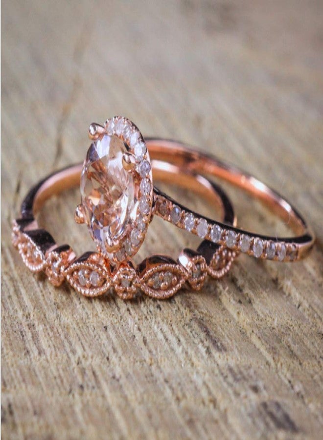 LRGKMCWTOB Fashion Elegant Women 18K Rose Gold Filled Morganite Pink Gemstone Ring Bridal Anniversary Ring Set Size 6-10 (Size 6) - Image 2